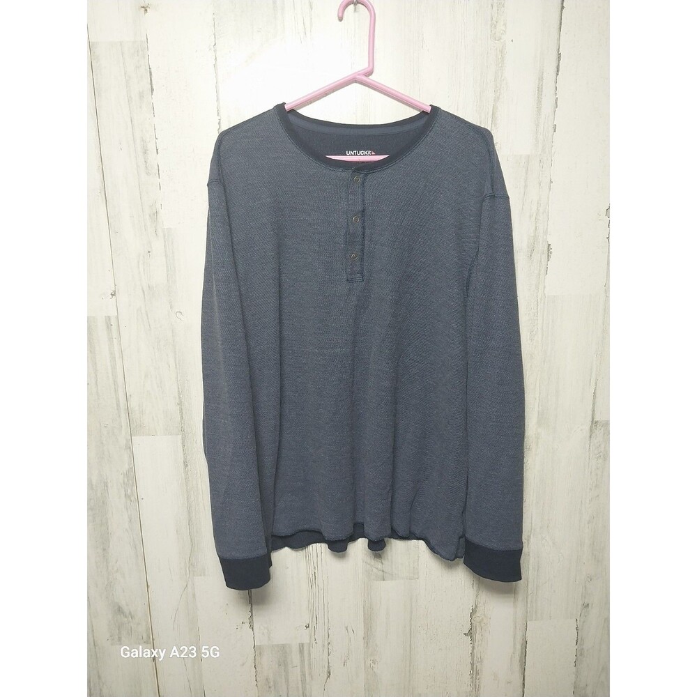 Untuckit Henley Thermal Long Sleeve Blue Shirt Men XXXLarge